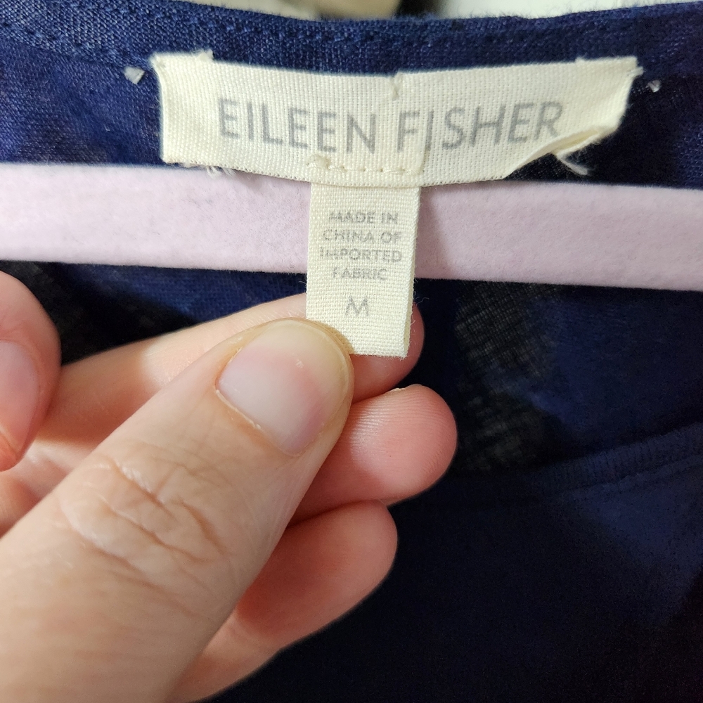 Eileen Fisher Navy Blue Irish Linen Asymmetric Handkerchief Hem Dress Sz M EUC - Picture 5 of 6
